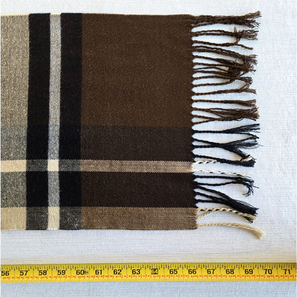 Burberry London Scarf Brown Tan Plaid Check Soft Fringe Cozy Winter Classic 66" - Picture 9 of 10